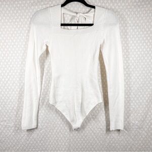 Abercrombie & Fitch Cream Ribbed Square Neck Tie Back Sweater Bodysuit‎